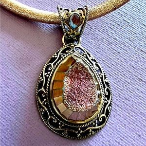 Vintage Designer Sajen Sterling Silver Druzy Necklace